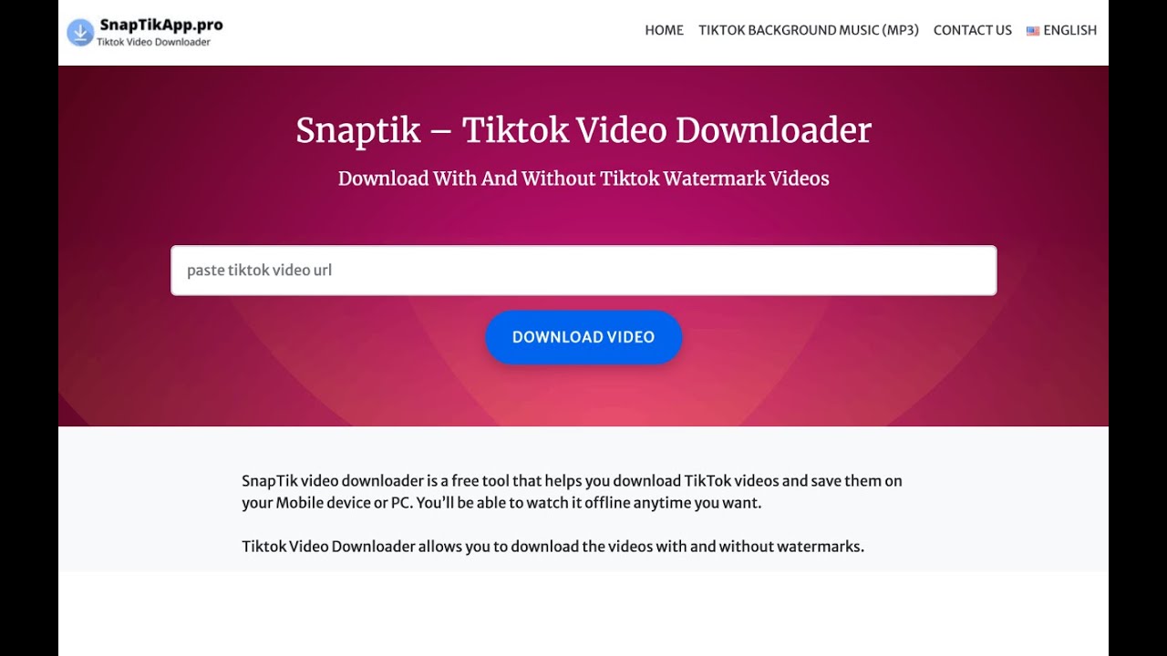 TikTok video downloader: TikTok là một mạng xã hội đa phương tiện cực kỳ phổ biến hiện nay. Nếu bạn muốn tải xuống và chia sẻ những video TikTok tuyệt vời mà bạn yêu thích, hãy sử dụng trình tải video TikTok của chúng tôi. Screenshot, tải xuống và chia sẻ các video TikTok siêu nhanh chóng và hoàn toàn miễn phí. Chúng tôi hy vọng bạn sẽ tìm thấy những video TikTok đáng yêu và thú vị của riêng mình.