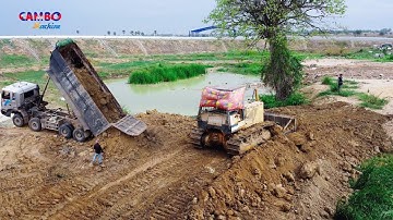 Starting New Project Land filling up Processing Dump truck with stronger Dozer LiuGong push clearing