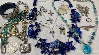 Goodwill Bluebox 5lbs Jewelry Unboxing! New Jersey Bag #4! Lapis Lazuli Necklace & Sterling Silver!