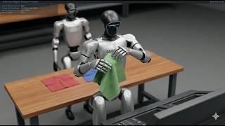 Humanoid Robot Picks Up Cloth in NVIDIA Isaac Sim