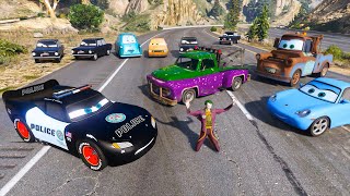 Police Car Lightning McQueen vs Joker - Police Chase Hot pursuit Sally Carrera Mater Cars & Friends