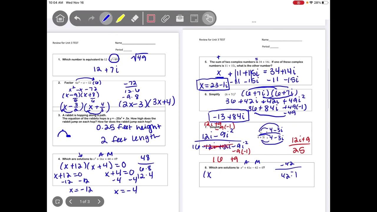 Algebra 2 - Unit 3 Quadratic Equations Review - YouTube