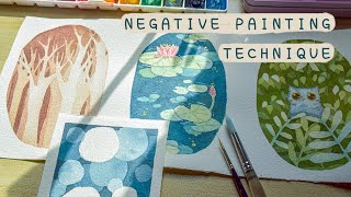 Negative painting technique | Cozy watercolor painting | Paint with me
