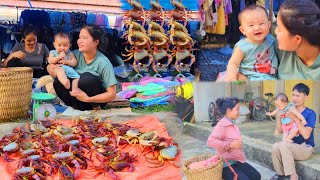 Single mother-went to the forest to catch crabs, traveled 12 km with her child to the market to sell