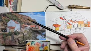 Watercolour washes on my drawing of Staithes