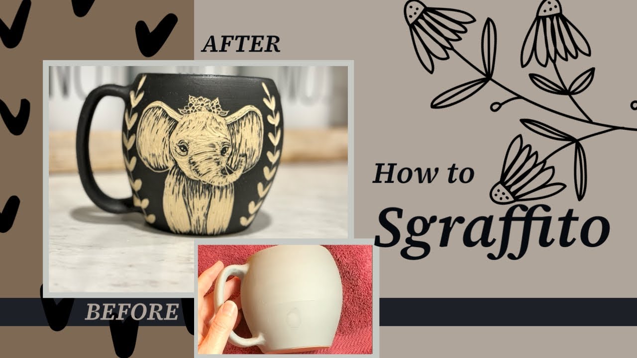How to sgraffito an elephant mug - before and after - 