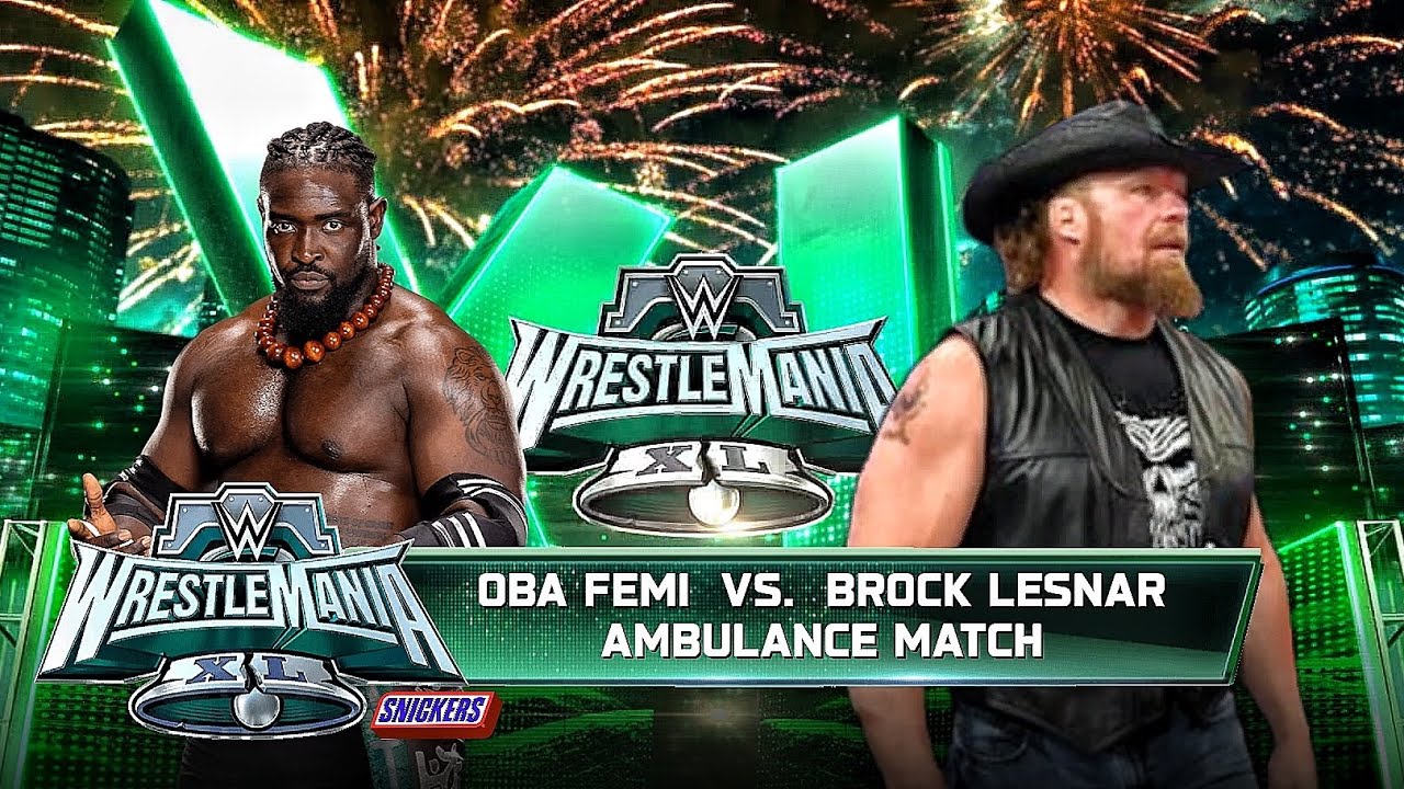 Oba Femi Vs Brock Lesnar - Ambulance Match At WWE Wrestlemania