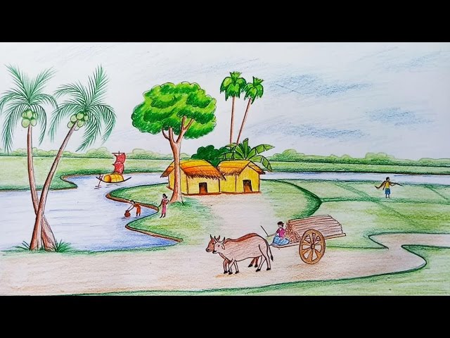 Beauty of Indian Village Drawing  Village drawing Life drawing Pencil  sketches landscape
