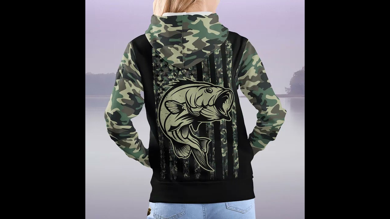 Fishing Camo Fish American Flag USA 3D Hoodie