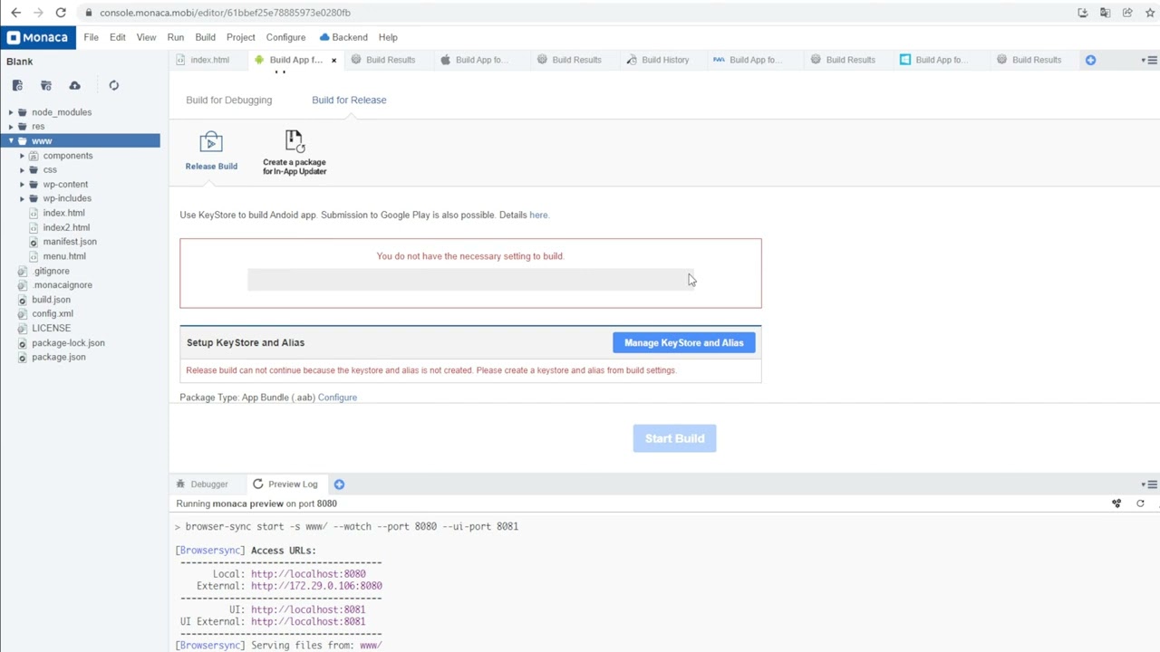 How to make Build Android app Monaca Debugger