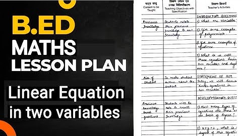 B.Ed Maths lesson plan| linear equation in two variables |