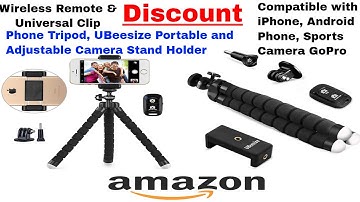Discount Phone Tripod, UBeesize Portable and Adjustable Camera Stand Holder with Wireless Remote