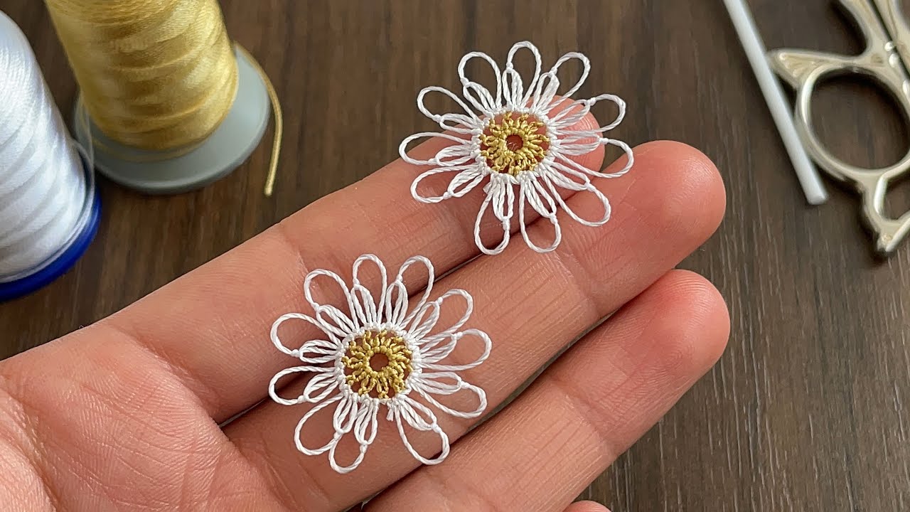 Kolay ve güzel kulak çubuğu iğne oyası / iğne oyası modelleri/ papatya iğne oyası yapımı