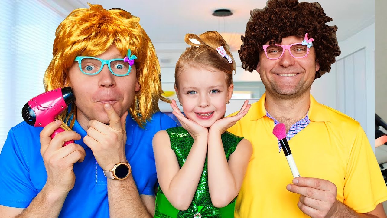 Margo and Dad Dress up for a party playing with Make Up Toys - YouTube