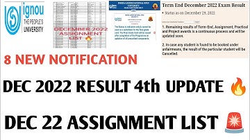 IGNOU DECEMBER 2022 ASSIGNMENT SUBMISSION की List RESULT UPDATE GRADE CARD