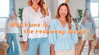 DIY Long puffy sleeve blouse with ruffle hem and wrap style | Sewing tutorial with pattern making