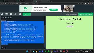 MIDTERMS EXAM! ( SYNTAX : FUNCTION , VARIABLES, THE PROMPT() METHOD.