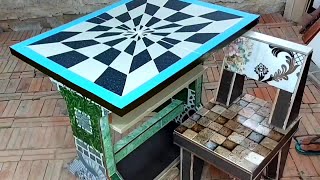 Make 3d shape table with cement and ceramic tile # 116