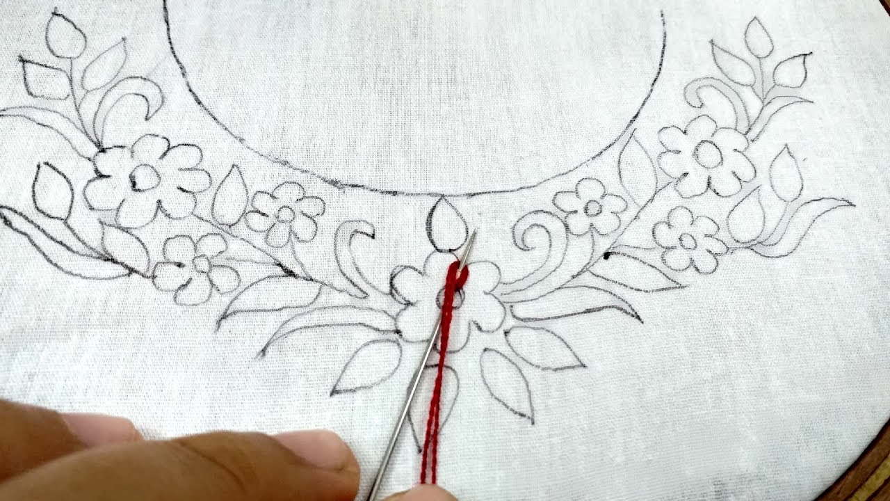 How to make beautiful neckline embroidery design for dress. YouTube