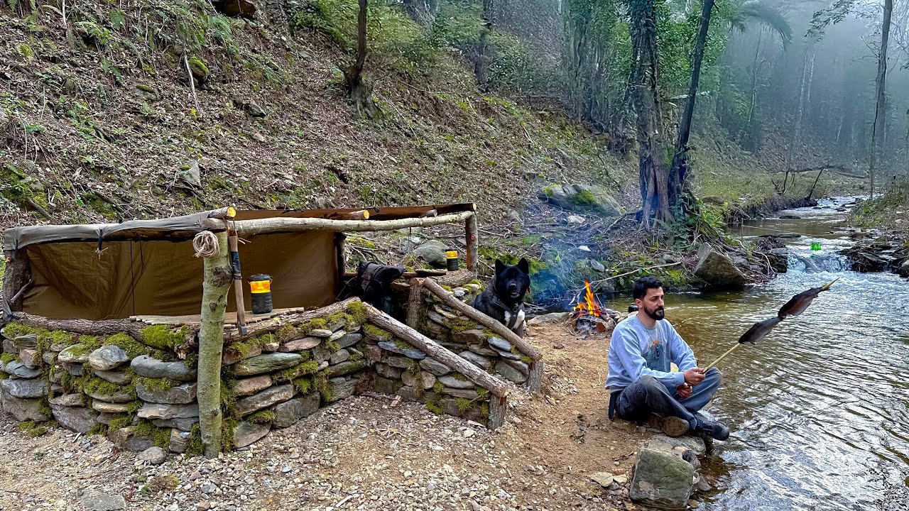3 ДНЯ выживание в одиночку; ловля и готовка, примитивная рыбалка. Кемпинг Bushcraft Shelter
