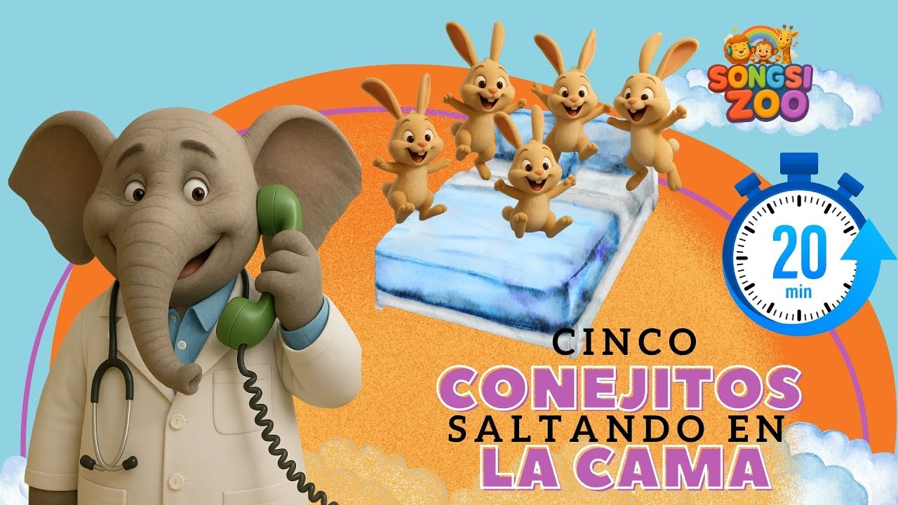 ¡Cinco conejitos saltando en la cama!