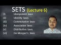 Idempotent laws,Identity laws,Commutative laws,Associative laws,Distributive laws,De-Morgan's laws