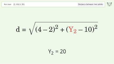 Find the distance between two points p1 (2,10) and p2 (4,20): Step-by-Step Video Solution
