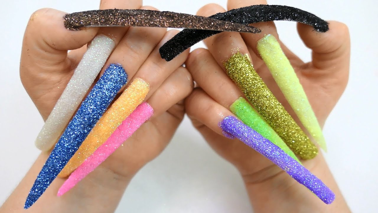 Learn Color Nail Art 10 Glitter Extreme Long 2 Different Nail Tips
