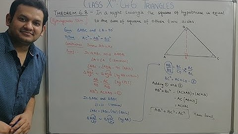 Pythagoras Thm. Derivation,Ch-6 Triangles, Class 10 Maths, theorem 6.7 , 6.8, 6.9 NCERT