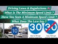 What Is A Minimum Speed Limit ? | Have You Seen A Minimum Speed Limit ? | What Does The Law Say