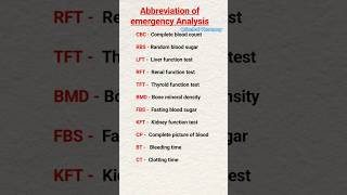 CBC , RBS , LFT , KFT , BMD , BT , CT FULL FORM #centralpharmacy #Pharmacy #Nursing #medicalstudent