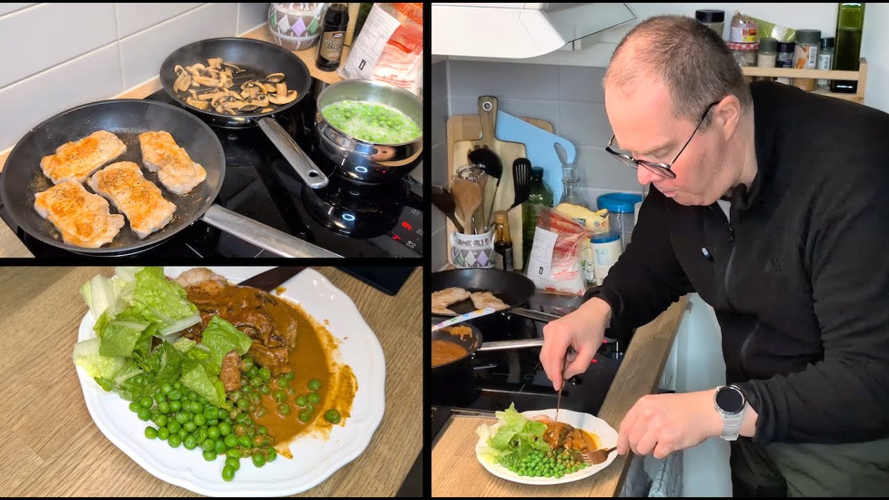 Kotlett med gröna ärtor och svampsås