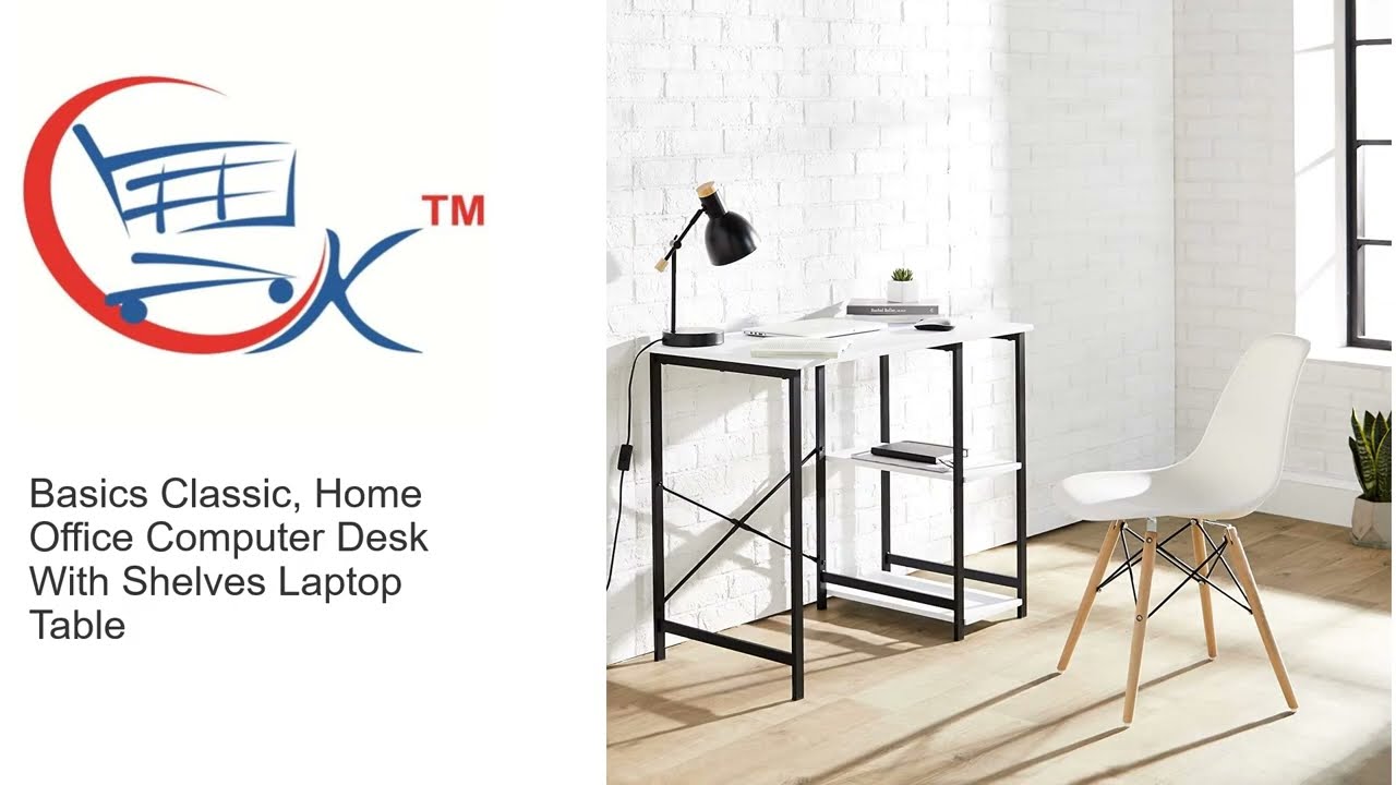 Laptop Table For Home - Basics Classic, Home Office Computer Desk With Shelves Laptop Table