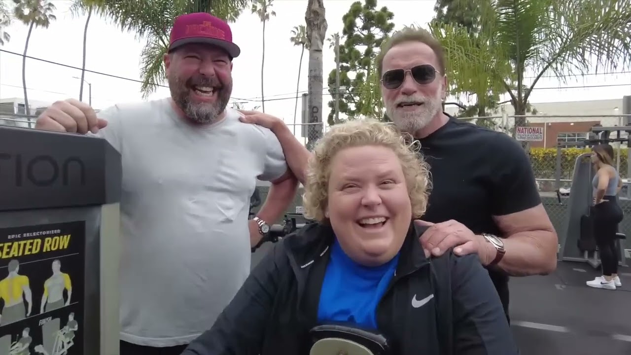 Arnold Schwarzenegger, Bert Kreischer, and Fortune Feimster Walk