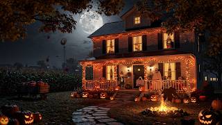 Cozy Autumn Halloween Farmhouse 🎃🌕 Falling Leaves, Jack o' lanterns, Campfire & Relaxing Ambience