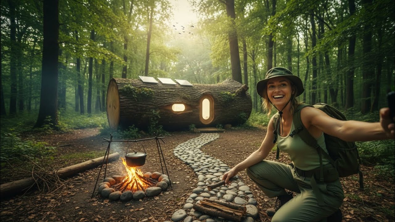 building a mini house in the forest (ASMR) this girl built a tree house alone in the forest 