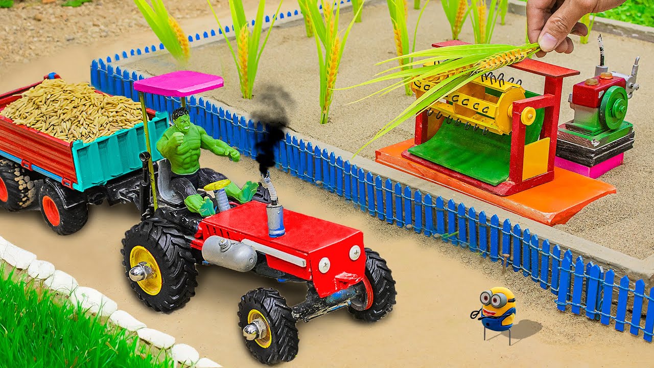 Diy Tractor Making Mini RICE HARVESTER MACHINE | Diy Threshing Machine ...