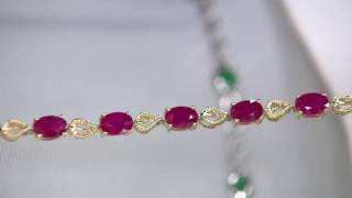 Ruby, Emerald or Sapphire Leaf Design Tennis Bracelet 14K Gold on QVC