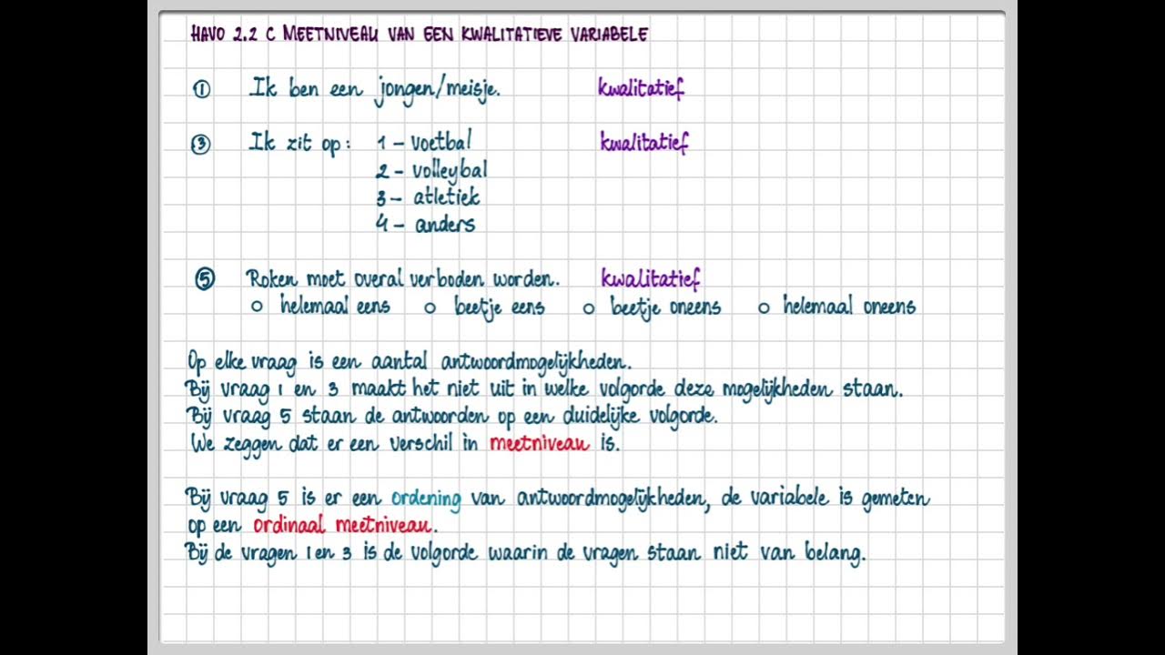havo A 2.2 C Meetniveau van een kwalitatieve variabele - YouTube