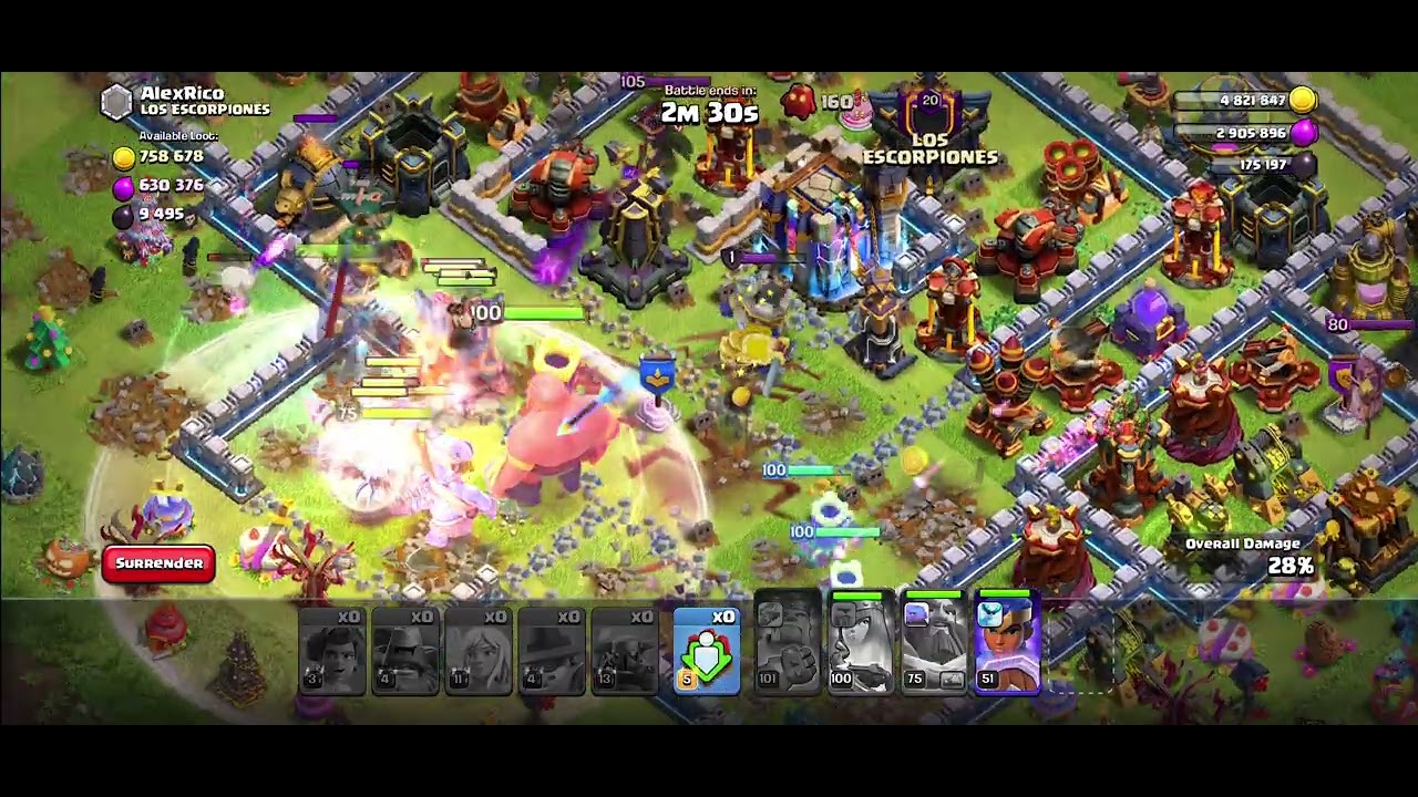 Clash of clans easy 3 star without spells and a lot of troops left alive after attack