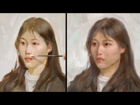 Oil portrait of girl painting demonstration