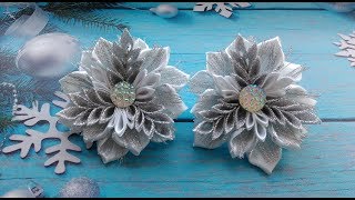Новогодняя снежинка, бантики  Канзаши МК / Christmas snowflake bows