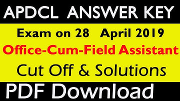 Apdcl Answer Key  office assistant  (freshers) 2019 | APDCL Cut off | Apdcl Question paper pdf