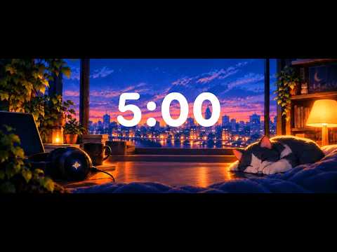 5 Minute Countdown Timer 🐱 Cozy Night Cityscape (Lofi Music)