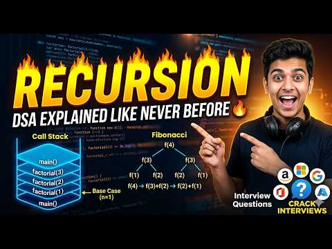 Recursion in DSA Explained Like Never Before 🔥 | Call Stack, Fibonacci, Factorial & Interview Q