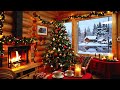 Cozy Winter Cafe Ambience ☕ Snowfall Outside, Soft Jazz Instrumental for Relax &amp; Focus