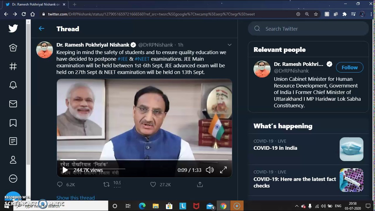 NEET 2020 Postponed again and now will be on 13 September 2020.