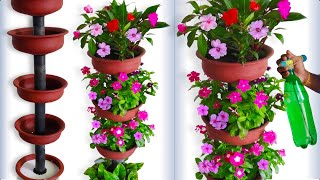 Beautiful Flower Garden Tower Using Terracotta Pots For Your Small  Home Garden//GREEN PLANTS