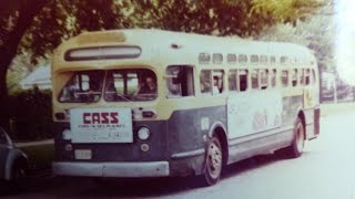 United Motor Coach, GM 'old look,' TDH buses at Maine South HS, 1975