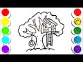 Tree house for children Drawing,Painting and Coloring for Kids, Toddlers  Easy Drawing